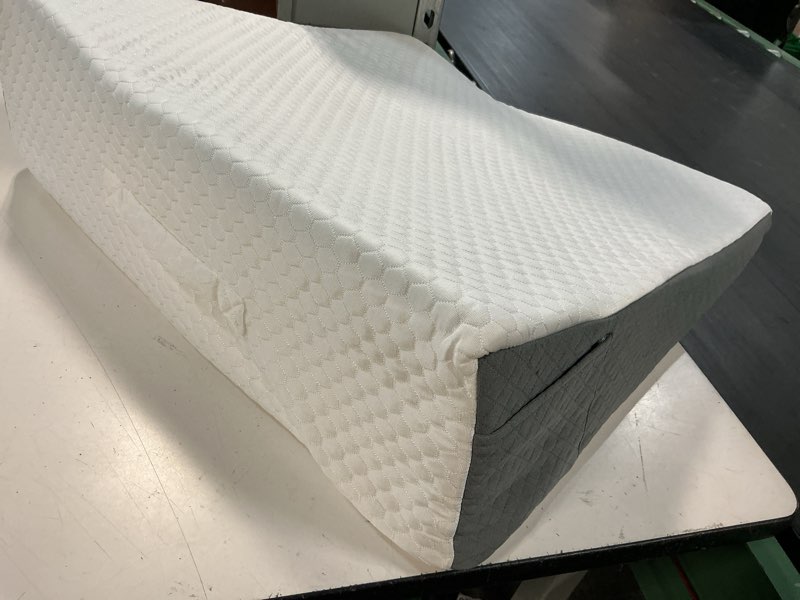 Condition photo showing As Is for kolbs bed wedge pillow for sleep apnea, fsa eligible acid reflux, and back pain relief, with chic jacquard cover - headboard wedges for sleeping (extra wide 7.5" height)