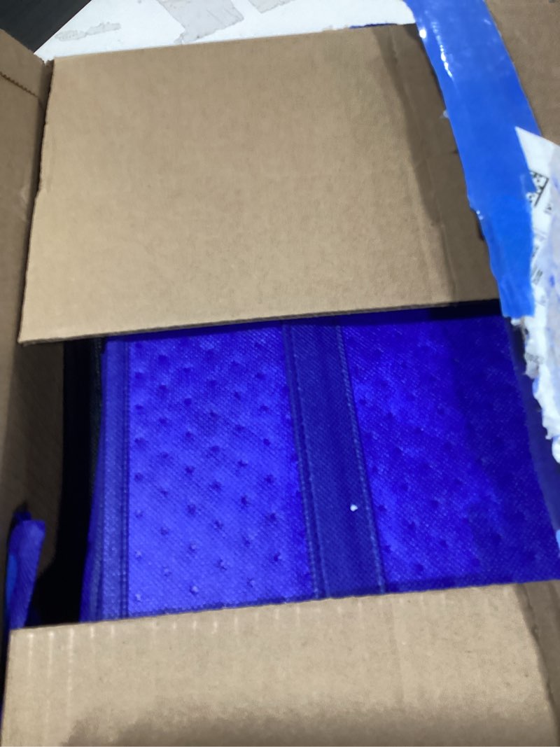 Condition photo showing New/Like New for 10 pack large insulated grocery bags reusable shopping bags with zippered top 13 x 12 x 7 inch thermal cooler totes bulk with handles for hot cold food delivery refrigerator (blue and black) blue and black 10