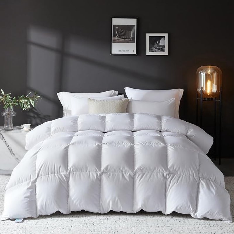 L LOVSOUL Goose Feather Down Fiber Comforter King Size, 100% Organic Cotton Fabric Duvet Insert,1200TC,750+FP, Hotel Collection, All Season White Bedding Comforters with 8 Tabs,84oz( size 106 in x 90 in) 