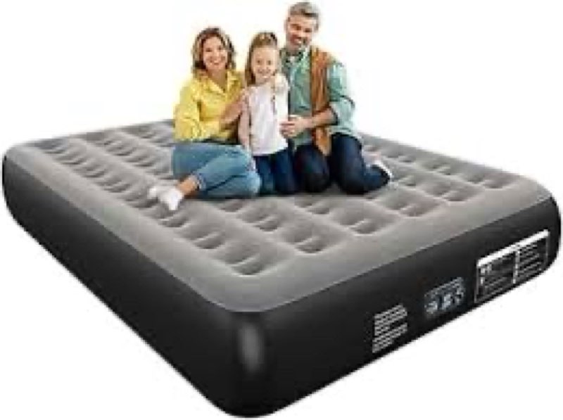 Ezyrest Queen Air Mattress Queen with Built in Pump 16" Double Height Inflatable Mattress with Soft 