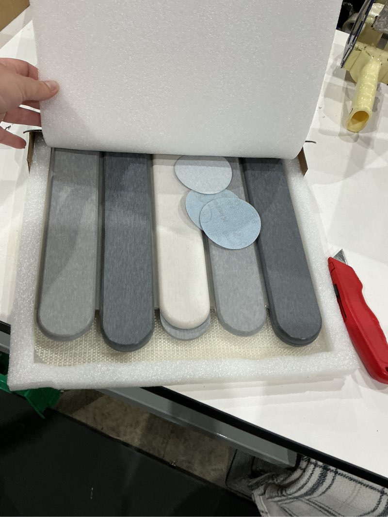 Condition photo showing New/Like New for foldable stone bath mats for bathroom, super absorbent diatomaceous earth bath mats, quick drying non slip mat, 23.6 x 15.5 inch folding grey bath stone mat, easy storage and compact.