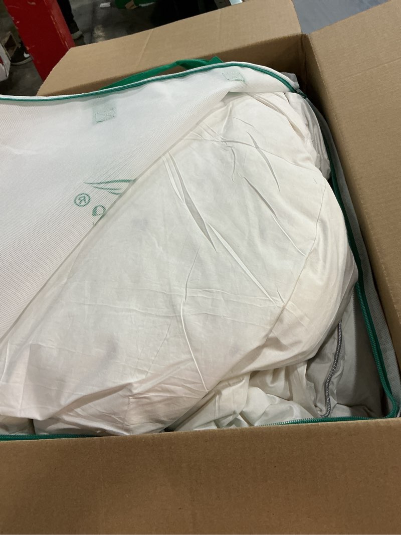 Condition photo showing Good Condition for Three Geese Pinch Pleat Waterfowl Feathers and Down Comforter Palatial King Size Duvet Insert,750+ Fill Power,1200TC 100% Cotton, Premium All Seasons White Warm Hotel Comforter with 8 Tabs. Palatial King:120x98inches White Twisted Flower