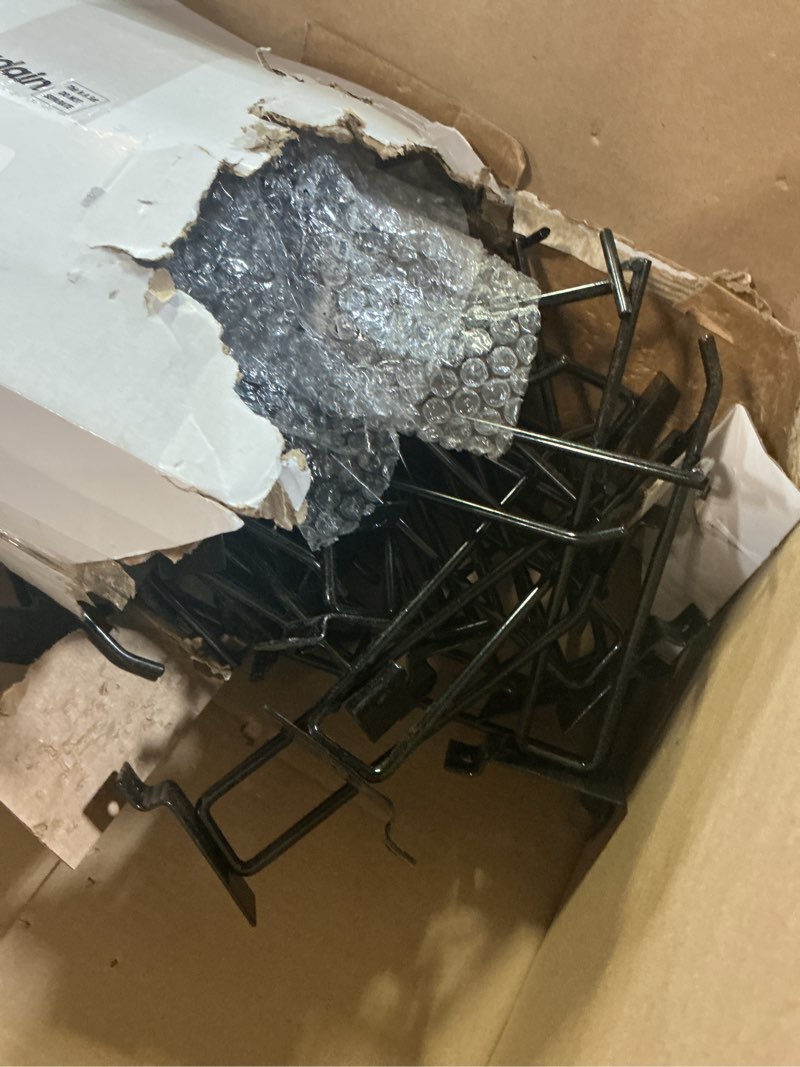 Condition photo showing As Is for Oudain 8 Inch Slatwall Hooks with Label Holder Slot Board Accessories Slatwall Panel Display Black Metal Hangers for Garage Shop Retail Display(50 Pcs)