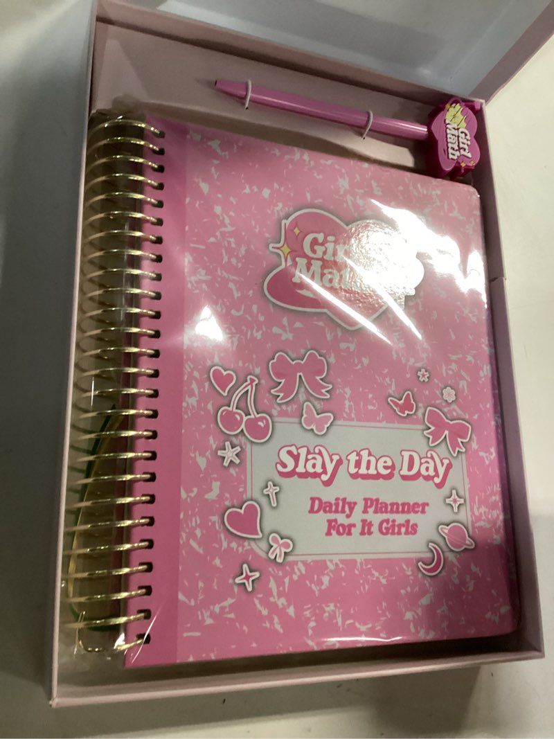Condition photo showing Good Condition for GIRL MATH Undated Planner with Hourly Time Slots for Women with Custom Pen and Stickers - Daily, Monthly and Weekly Planners for It Girls - Cute Girly Daily Agenda - Work Planner Organizer To Do List Notebook That Easily Organizes Your Tasks to Boost Productivity- 7"x9" (STARS COVER)