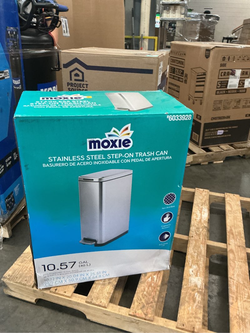 Condition photo showing Good Condition for moxie 40 liter stainless steel silver steel kitchen hinged lid trash can
