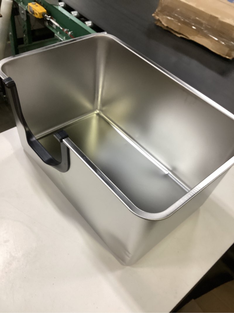 Condition photo showing As Is for stainless steel cat litter box,jumbo xl extra large mental cat litter pan with high sides lid,low entry for indoor big cats,non sticky,easy to clean,anti-urine leakage