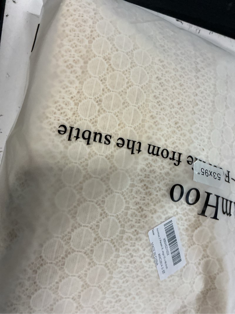 Condition photo showing New/Like New for amhoo 2 panels boho vintage lace semi sheer curtain farmhouse voile curtains for living room bedroom window treatment ivory 55 x 63 inch 55"w x 63"l (pack of 2) ivory