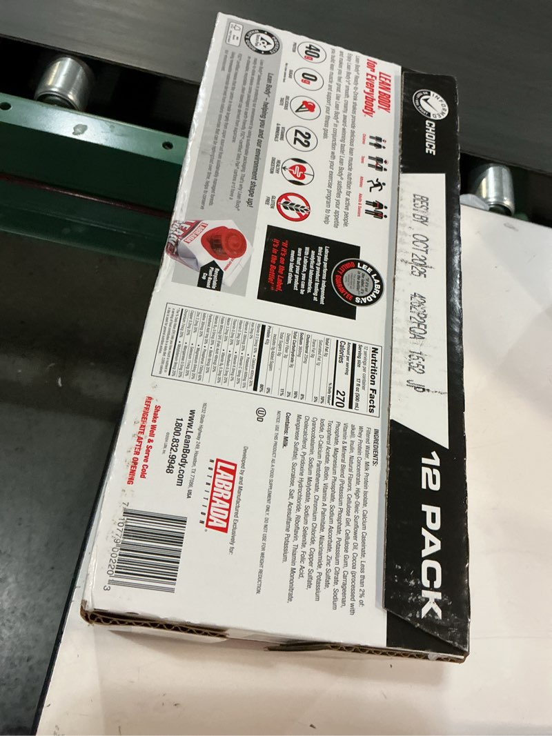 Condition photo showing New/Like New for (BBD 10/2025). Labrada Lean Body Ready-to-Drink Chocolate Protein Shake, 40g Protein, Whey Blend, 0 Sugar, Gluten Free, 22 Vitamins & Minerals, LABRADA, 17 Fl Oz (Pack of 12) Chocolate 204 Fl Oz (Pack of 1)