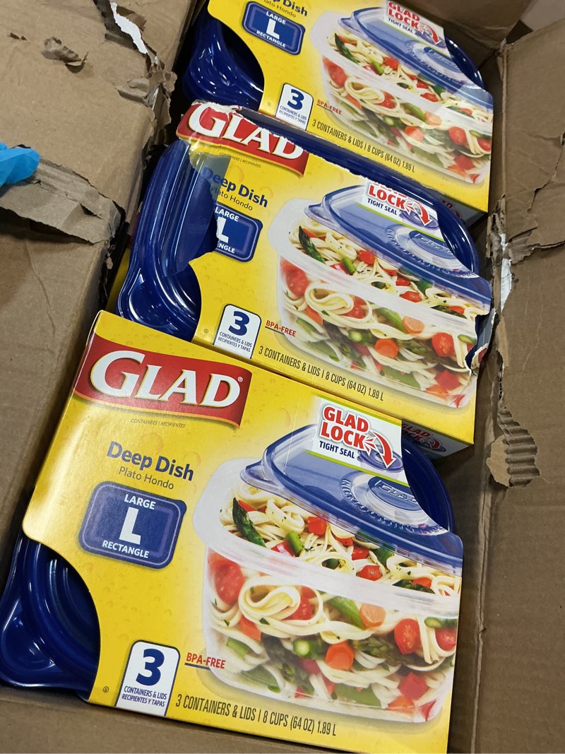 Condition photo showing Good Condition for Glad GladWare Deep Dish Food Storage Containers, Large Rectangle - Meal Container Holds up to 64 Ounces of Food - Lock Tight Seal, 3 Count - 6 Pack Rectangle 64 oz - 18 Count