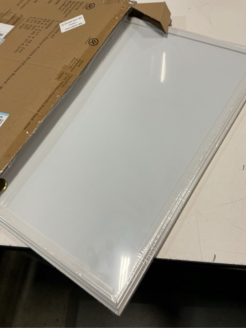 Condition photo showing New/Like New for board2by white cork board bulletin board with linen, wood framed 24" x 18" corkboard, office board for wall decor, wall mounted pin board picture board with 20 pushpins for school, home & office white 24" x 18"
