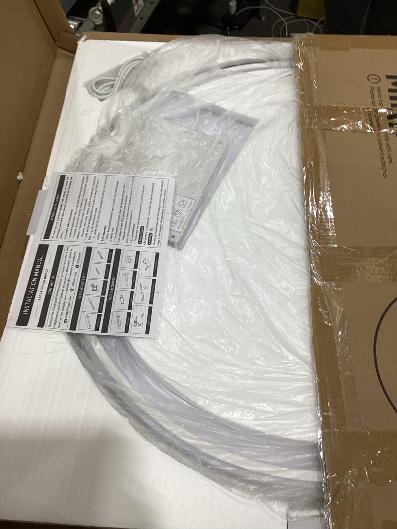 Condition photo showing Good Condition for lovespejo 30 inch round backlit bathroom mirror with lights, circle led mirror for bathroom, fogless, stepless dimmable, 3 color changing, memory, ip54, shatter-proof backlit round 30"l x 30"w