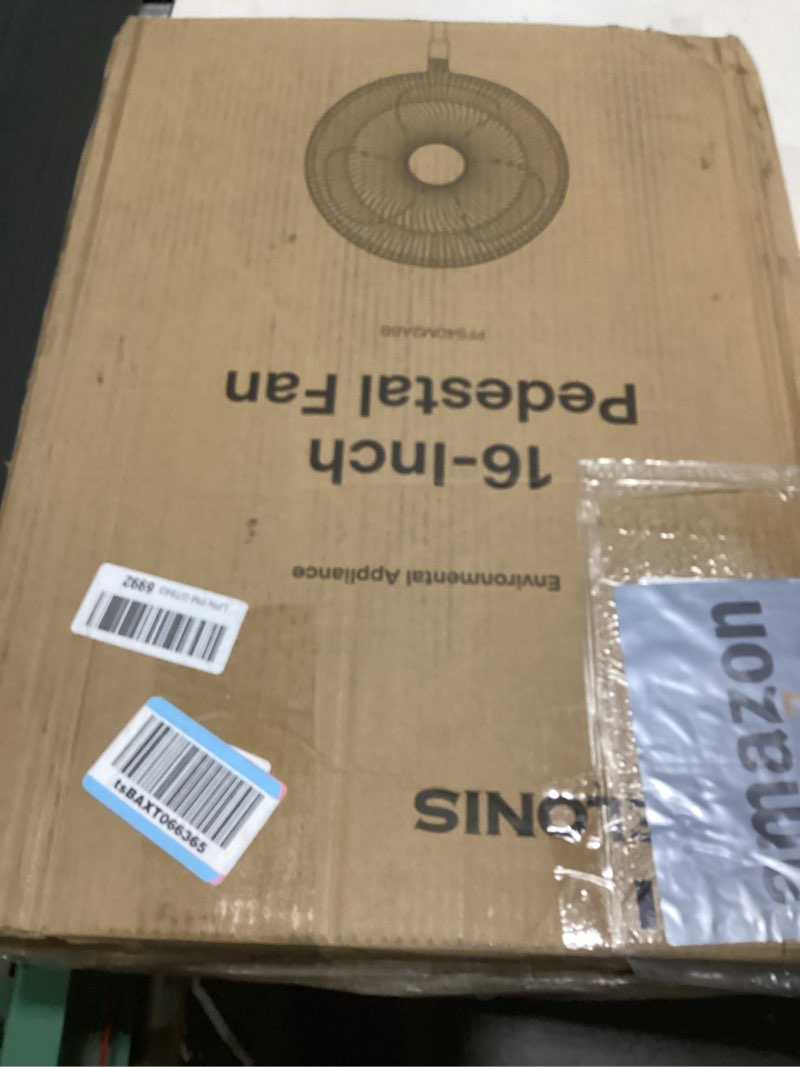 Condition photo showing Good Condition for pelonis 16 inch pedestal fan for bedroom , oscillating fan, 3-speeds, 90° oscillation, adjustable height, floor fan, standing fan for living room, kitchen, and home office, black