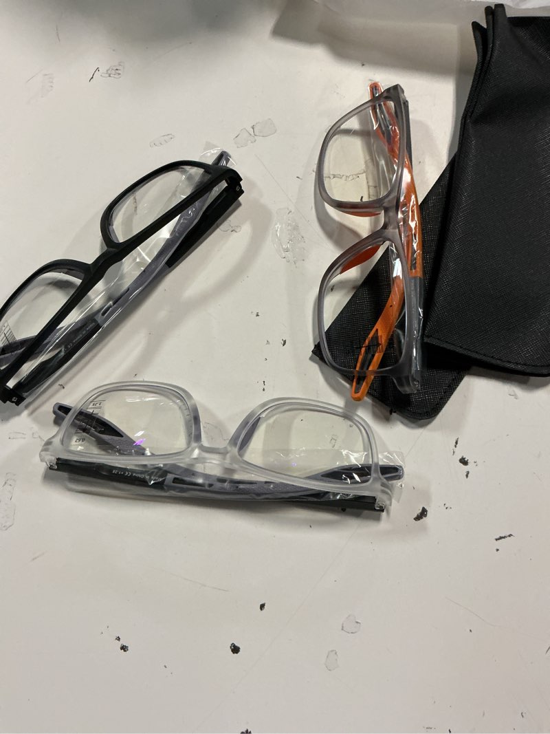 Condition photo showing As Is for bloexclu 4 pack progressive multifocus reading glasses for men women tr90 sports style anti-blue light computer readers black & blue & grey & transparent 1.25 x