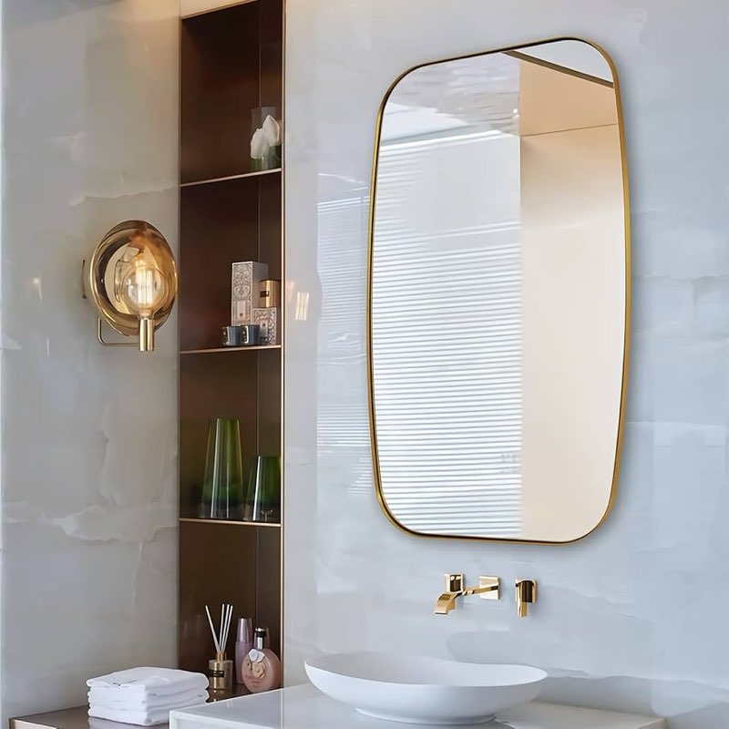 ANDY STAR Bathroom Mirror for Wall, 24x40 Inch Gold Rectangle Mirror for Bathroom with Rounded Corne