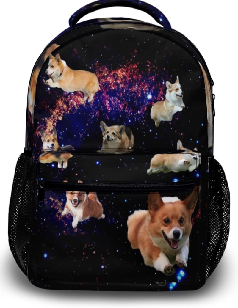 Galaxy Welsh Corgis Backpack Cute Space Puppies Waterproof College Bag Personalized Laptop Bag Travel Zipper Bookbag Casual Hiking Shoulder Daypack for Men Women Teens