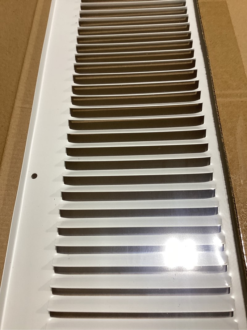 Condition photo showing As Is for 10" x 26" Return Air Grille - Sidewall and Ceiling - HVAC Vent Duct Cover Diffuser - [White] [Outer Dimensions: 11.75w X 27.75"h] 10 x 26