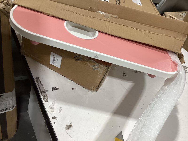 Condition photo showing As Is for foldable laptop table, portable lap desk bed table tray, laptop stand with cup holder & tablet slot & lifting handle for working writing drawing & eating (pink)