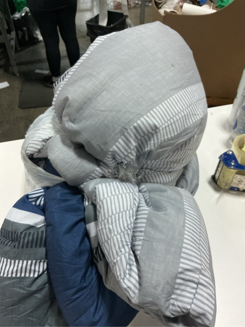 Condition photo showing Good Condition for Dobuyly Navy Blue Comforter Full Size Set 7 Pieces, Boho Striped Bed in a Bag Full Soft Microfiber All Season Bedding Set with Comforter, Sheets, Pillowcases & Shams Navy Blue Full