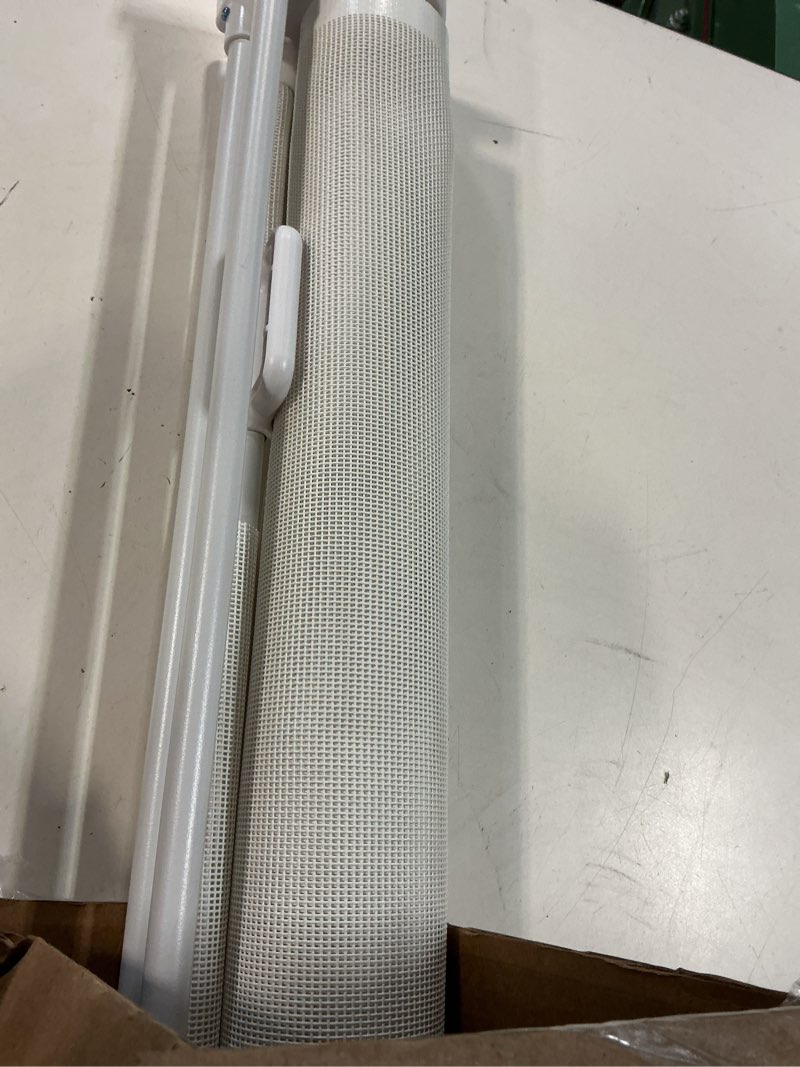 Condition photo showing As Is for miumoon 71 inch retractable baby gates 42 inch tall, retractable gate with reinforced strip design to prevent crawling through, 6 ft retractable dog gate for stairs, doorways, hallways, indoor/outdoor white 42" tall x 71" wide