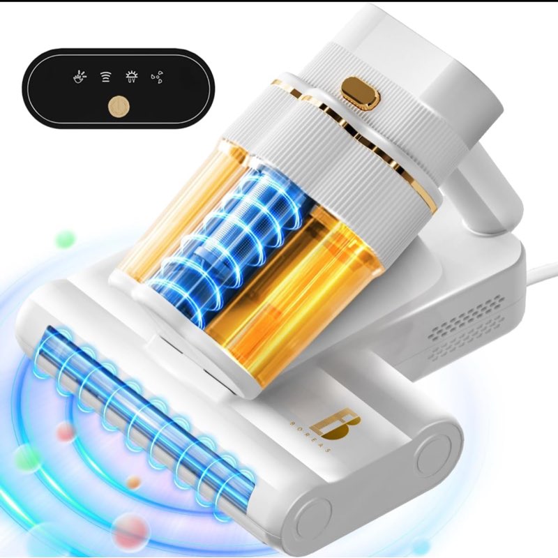Mattress Vacuum Cleaner with UV-C Light 16Kpa Suction & 80000 rpm Double Brushrolls & Triple Cup, Heating & Ultrasonic & 2 Speeds & Widened Suction Port, Anti-Allergen Bed Vacuum Cleaner (White) A-white