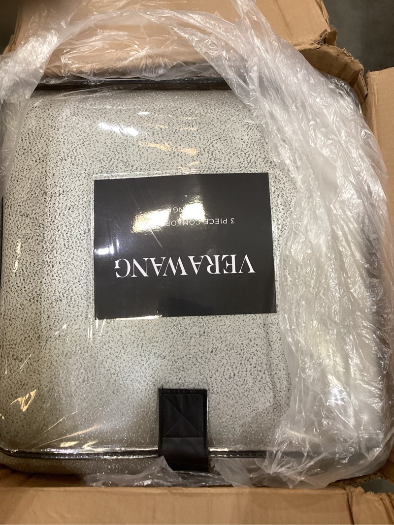Condition photo showing Good Condition for vera wang - king comforter set, satin weave bedding set with matching shams, oeko-tex certified (speckled satin weave taupe, king) king speckled satin weave taupe
