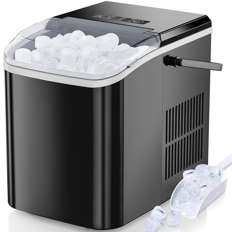 edx countertop ice maker, self-cleaning portable ice maker machine with handle and ice scoop 9pcs/6min 26.5lbs/24h black