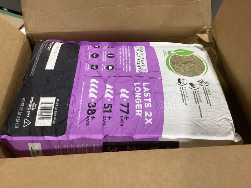 Condition photo showing New/Like New for WORLD'S BEST CAT LITTER Multiple Cat Lavender Scented 32-Pounds - Natural Ingredients, Quick Clumping, Flushable, 99% Dust Free & Made in USA - Calming Fragrance & Long-Lasting Odor Control