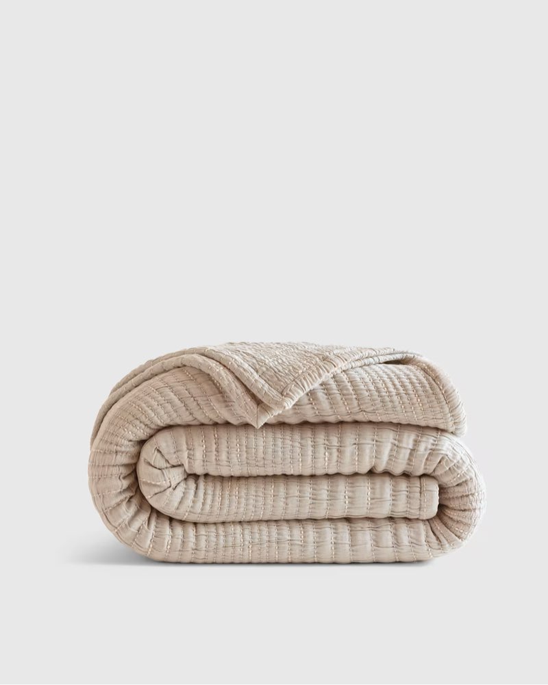 organic cotton channel stitch coverlet size 88in x 92in(color sand)
