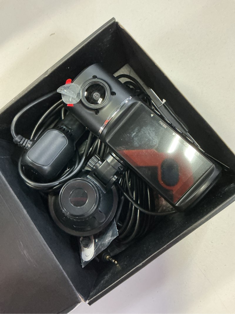 Condition photo showing Good Condition for dash cam front and rear, 1080p dash camera for cars, 3 channel car camera front rear and inside with 32gb card, loop recording, night vision, hdr, 24hr parking, g-sensor