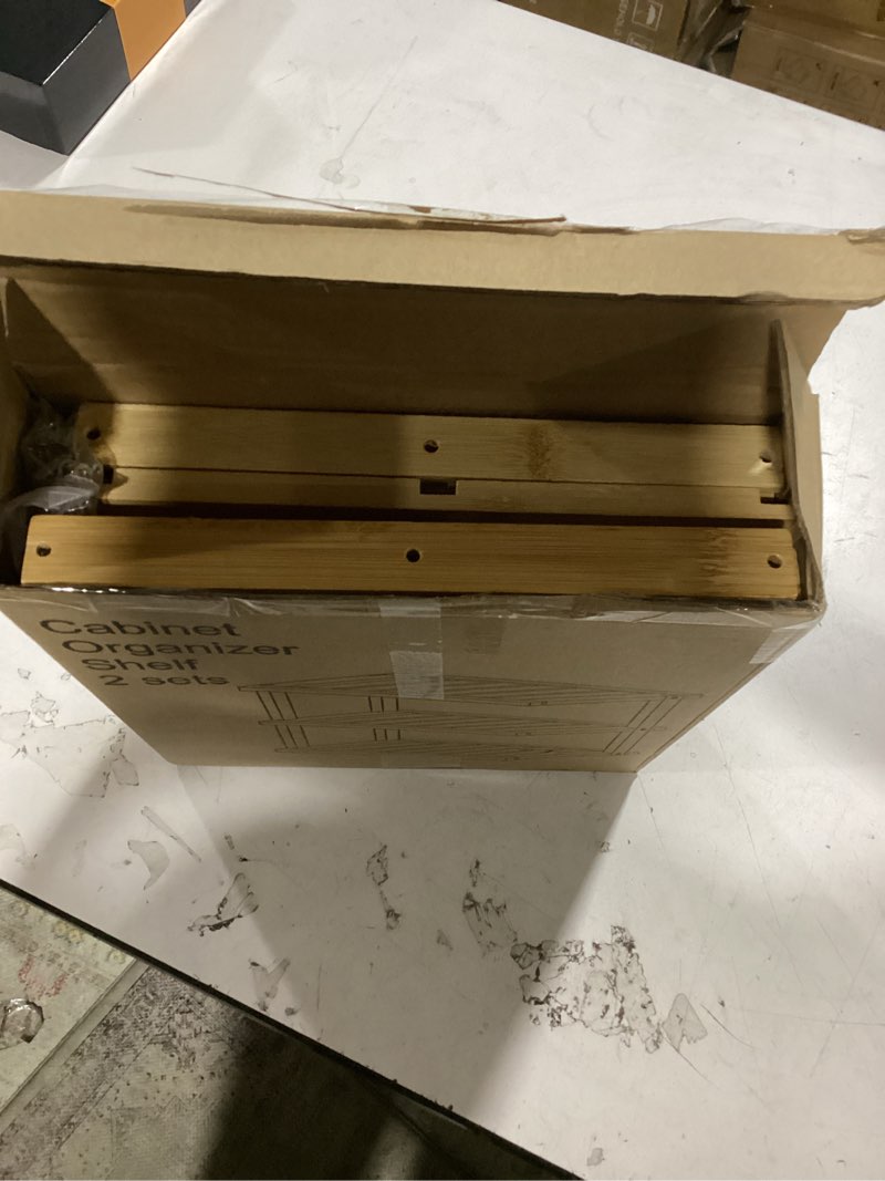 Condition photo showing As Is for 2 pack bamboo corner shelf,3 tier kitchen cabinet organizer for plates and dishes,pantry storage and spice rack?natural? 2 pc natural