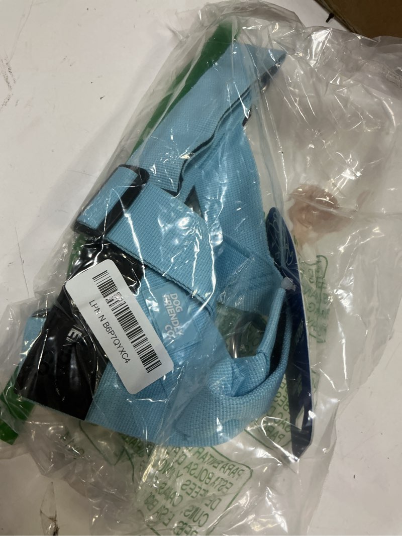 Condition photo showing Good Condition for dog friendly co. dog harness | chafe resistant webbing, adjustable neck & chest, and heavy duty d-ring | sturdy, comfortable, easy to use | sky blue, size s sky blue small