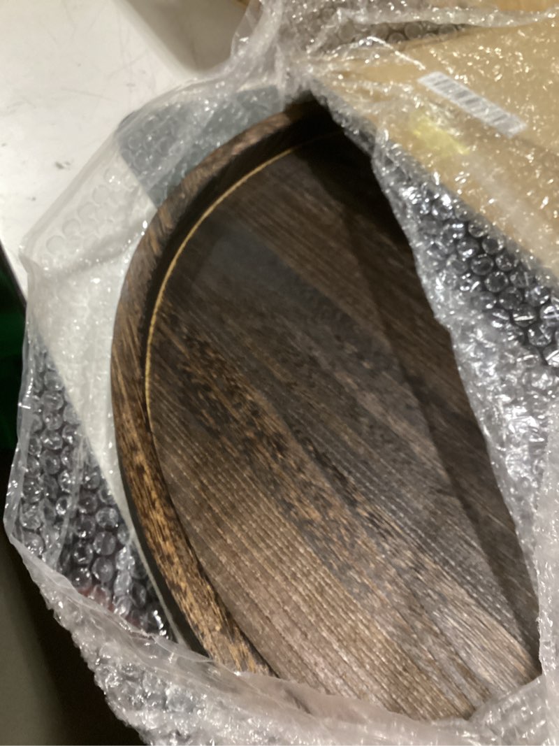 Condition photo showing As Is for gurfuy 20" rustic wooden serving tray - extra large round ottoman table tray for farmhouse decorative oversized coffee table trays living room kitchen counter breakfast brown 20" brown