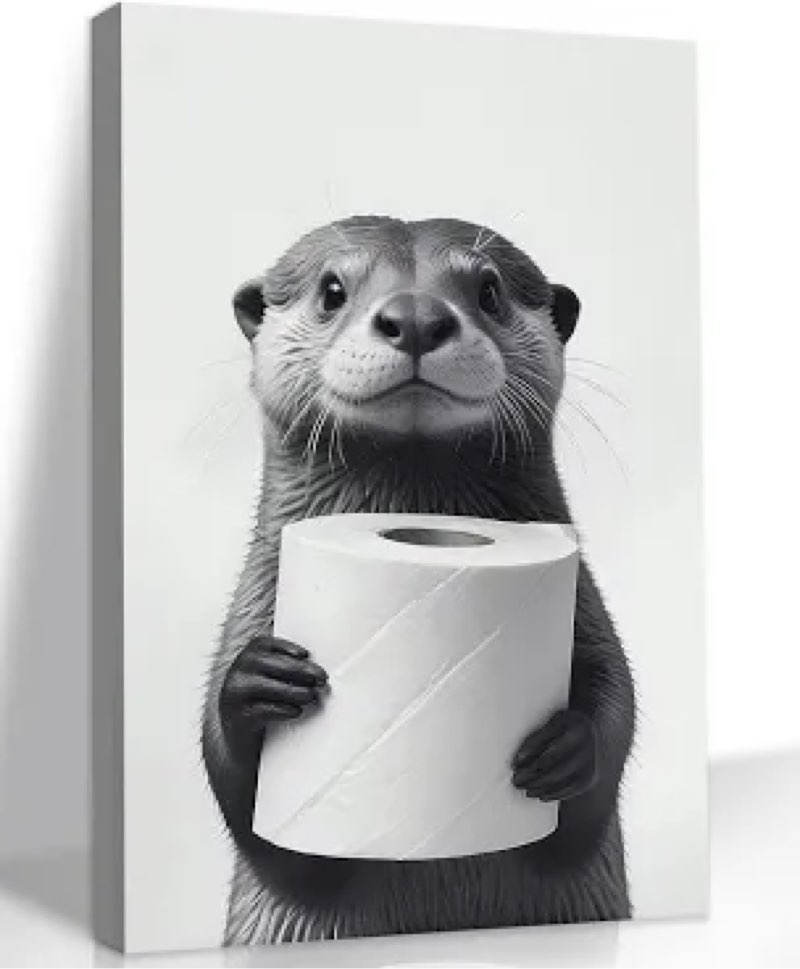 DCMVJHZV Funny Bathroom Wall Art Cute Otter Canvas Wall Decor Black and White Farmhouse Animal Pictu
