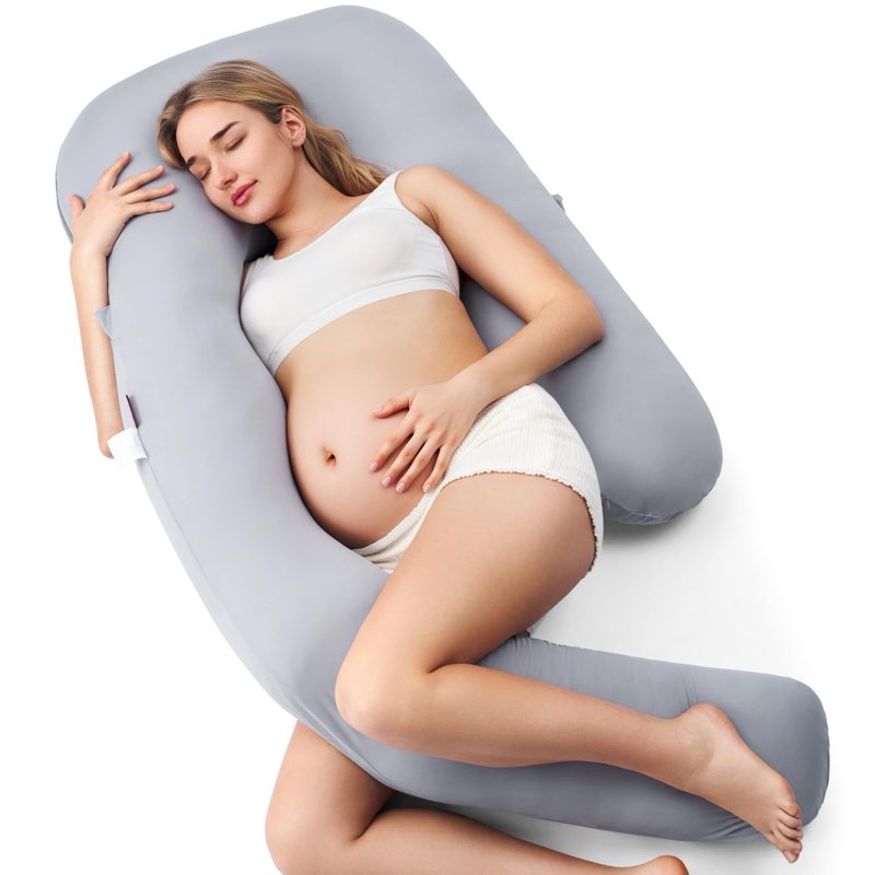 Momcozy Pregnancy Pillow with Cooling Cover, Dreamlign U Pro Maternity Pillow with Adjustable Leg Pi