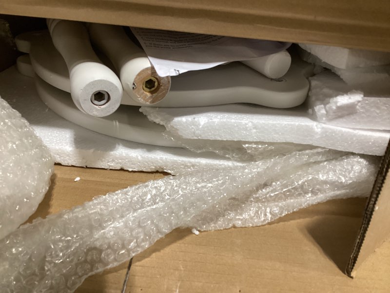 Condition photo showing As Is for accent wood end table, 2-tier round bedside table, natural side table nightstand for family, bedroom, living room, handcrafted finish, white white 16.5 inch