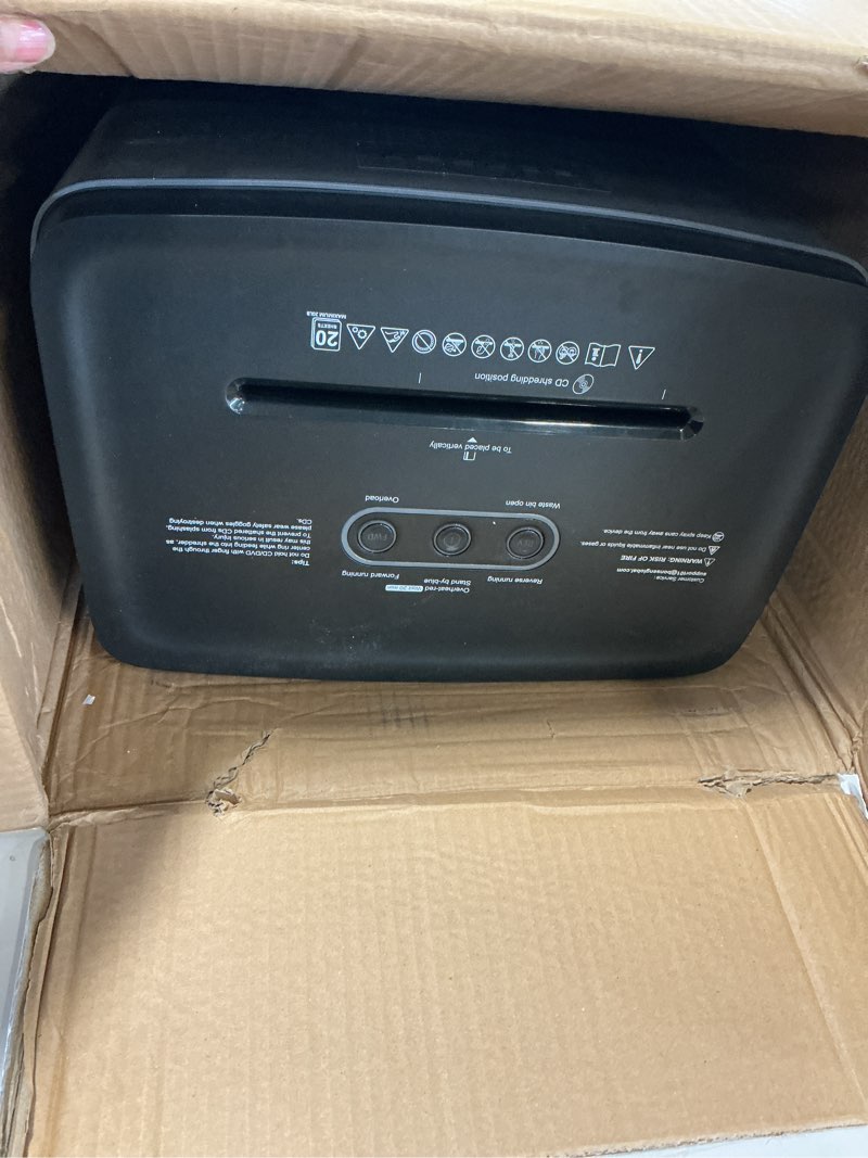 Condition photo showing As Is for Paper Shredder for Home Office Heavy Duty with 60 Mins Running with US Patented Cutter,Shred CD/Card with Extra Large Bin,AUTO Jam Proof(ETL) (18-Sheet Micro Cut)