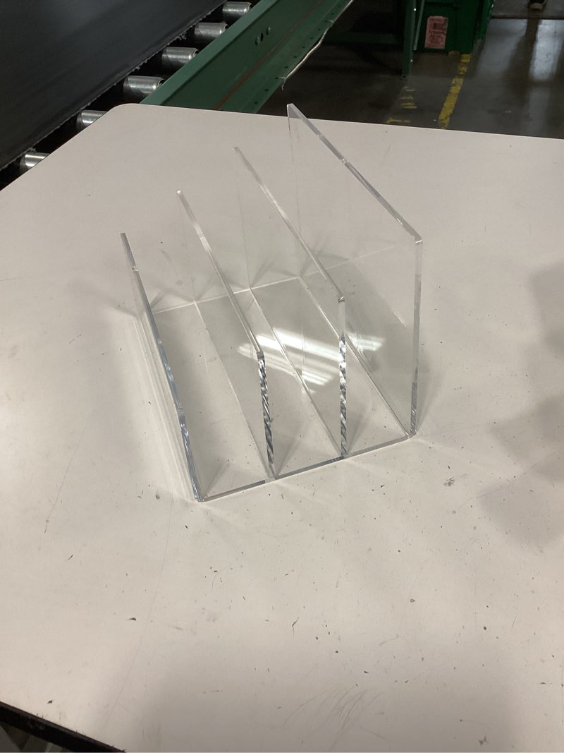 Condition photo showing Good Condition for richboom acrylic file sorter, 8.5"x6.3"x6.2", upright file organizer for desk, mail organizer countertop, file holder for letter, document, notebook, clear, 3 sections