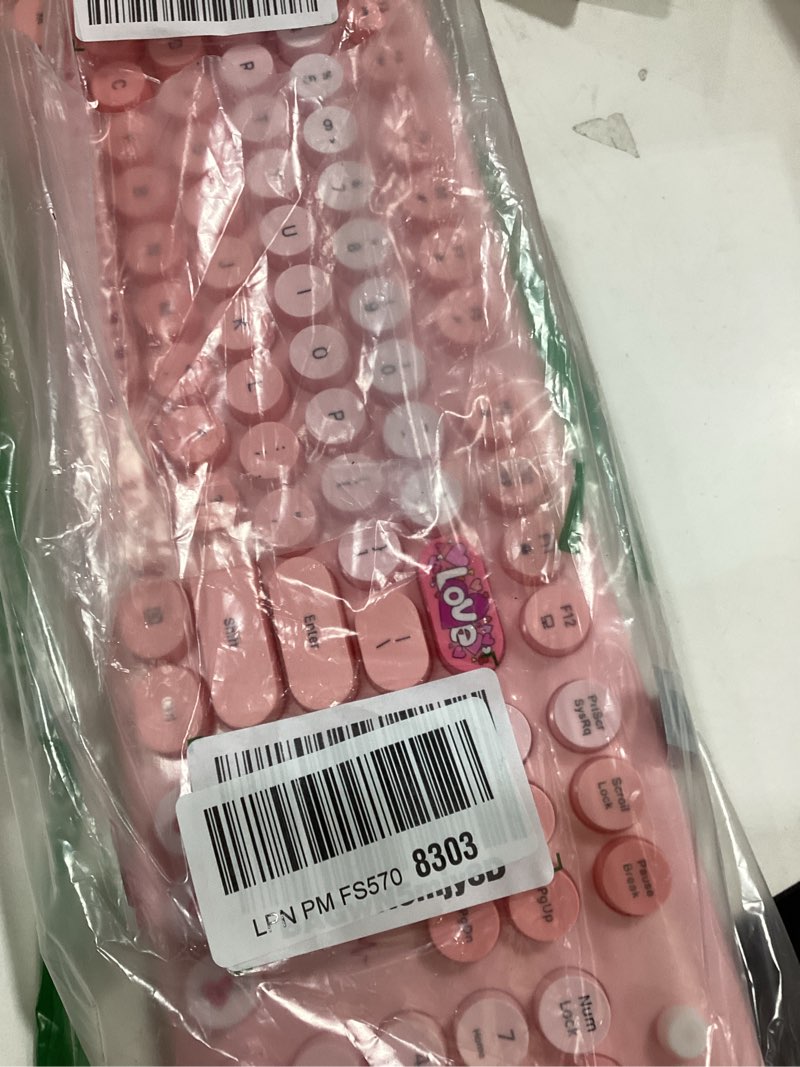 Condition photo showing As Is for Wireless Keyboard Mouse,104 Full Size Cute Colorful Keyboard and Mouse with Retro Typewriter for PC/Mac/Laptop/Tablet/Computer/Windows/Microsoft, Pink