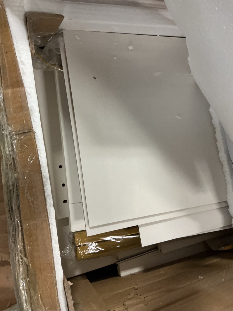 Condition photo showing As Is for tribesigns modern white 2 drawer file cabinet, lateral filing cabinet for letter/legal/a4 size, wood file storage cabinets printer stand with storage for home, office, white and gold white & gold