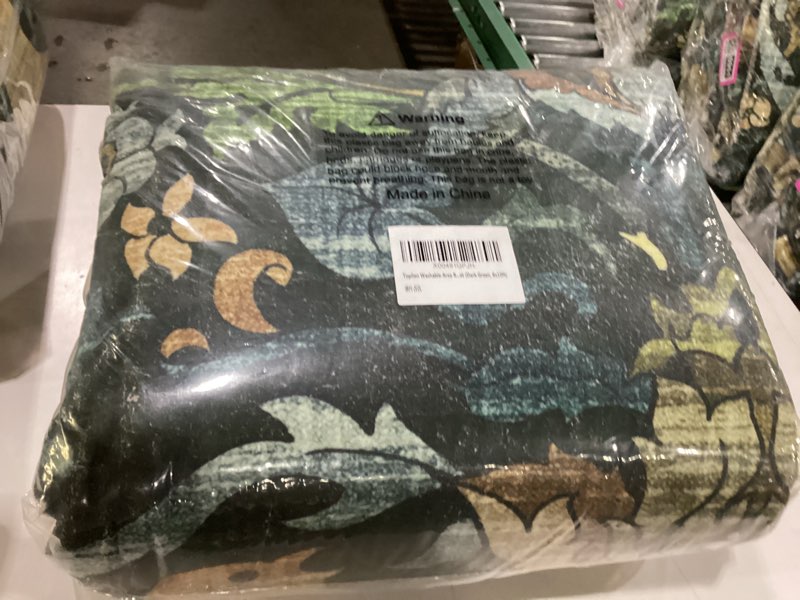 Condition photo showing New/Like New for Simular to stock photo 8x10 Washable Area Rugs for Living Room, Stain Resistant Vintage Rugs for Dining Room Under Kitchen Table, Bedroom, Floral Low Pile Non-Slip Large Carpet (8 x 10 Dark Green)