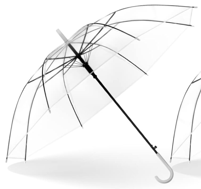 4 Pack Clear Wedding Umbrellas Bulk Transparent Auto Open Stick Umbrellas Windproof Waterproof Large Canopy Umbrella with White European J Hook Handle for Wedding Bride Groom Photography Golf Outdoor