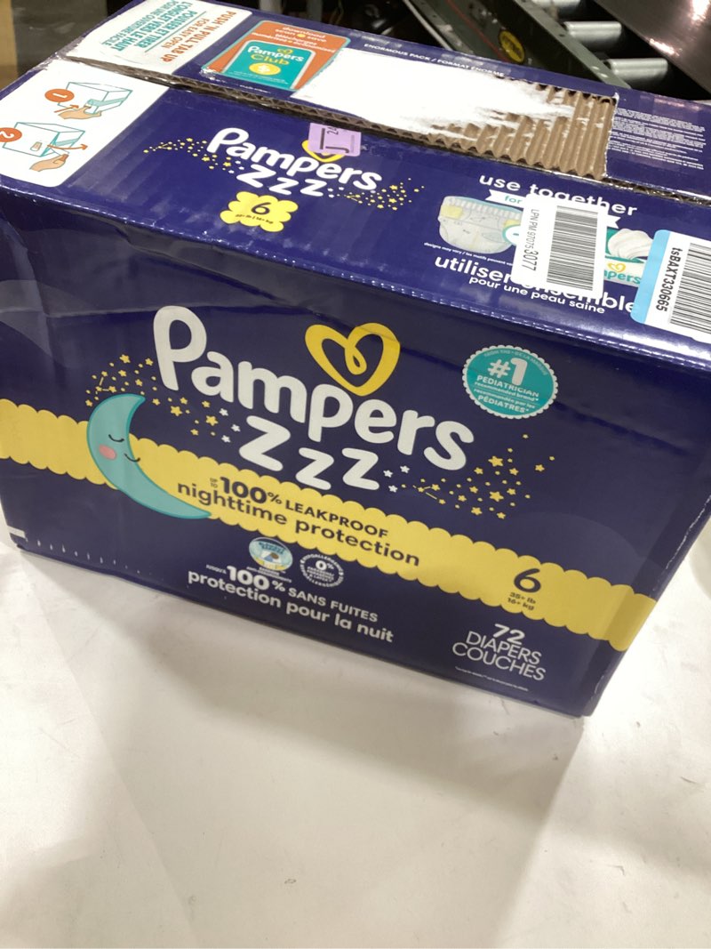 Condition photo showing Good Condition for Pampers ZZZ Overnight Diapers, Size 6 (35+ lbs), 72 Count, Nighttime Protection Disposable Baby Diaper, Night Time Leak and Skin Protection Size 6 72