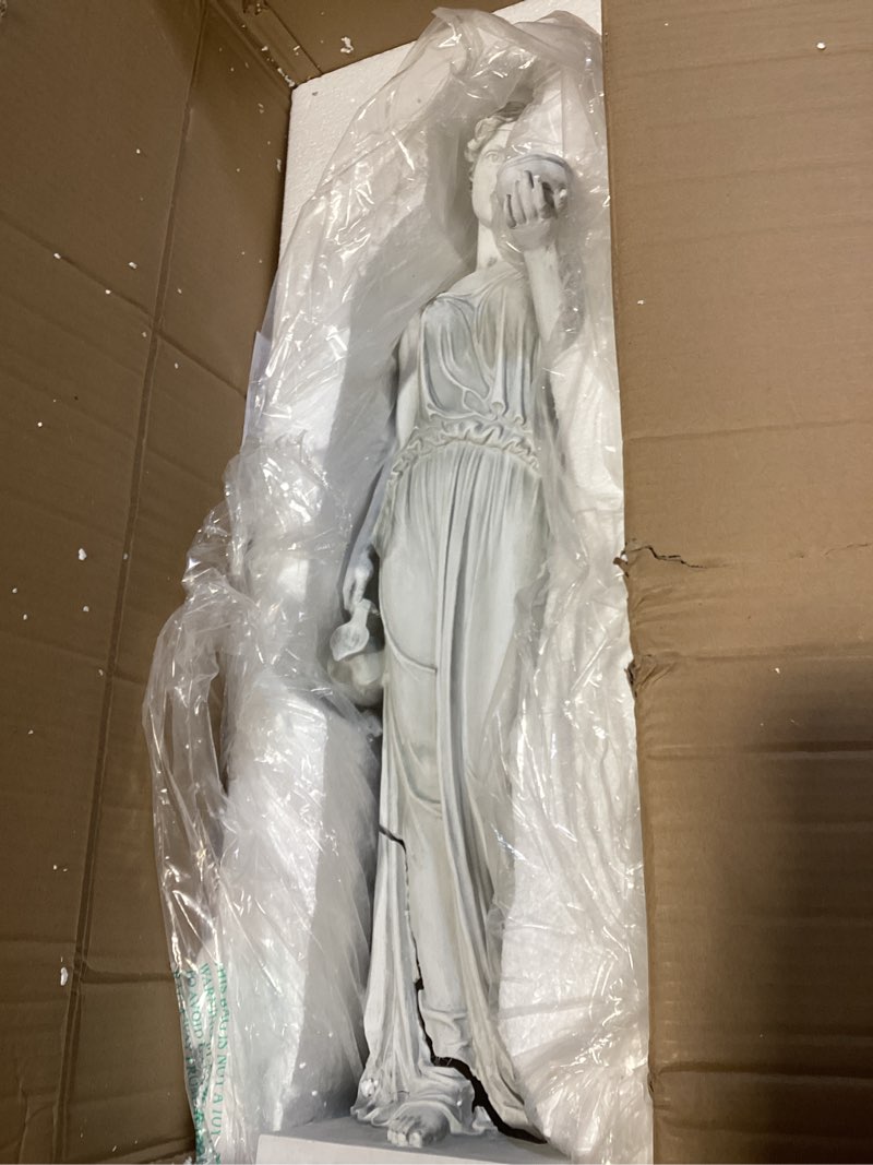 Condition photo showing As Is for design toscano ky71304 hebe greek woman patron of youth indoor/outdoor garden statue, large size, 10 inches wide, 32 inches tall, handcast polyresin, antique stone finish hebe large