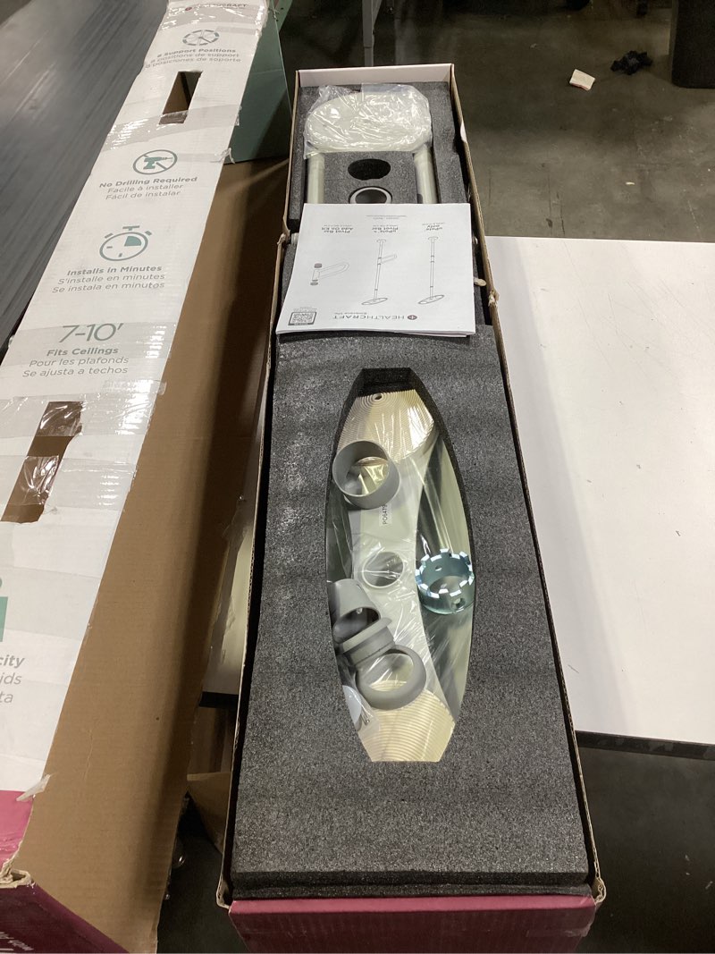 Condition photo showing As Is for healthcraft upole with pivot bar (7-10 feet) transfer pole for seniors, floor to ceiling grab bar tension-mounted, toilet safety grab handle for elderly, bedroom support rail (300 lb. capacity)