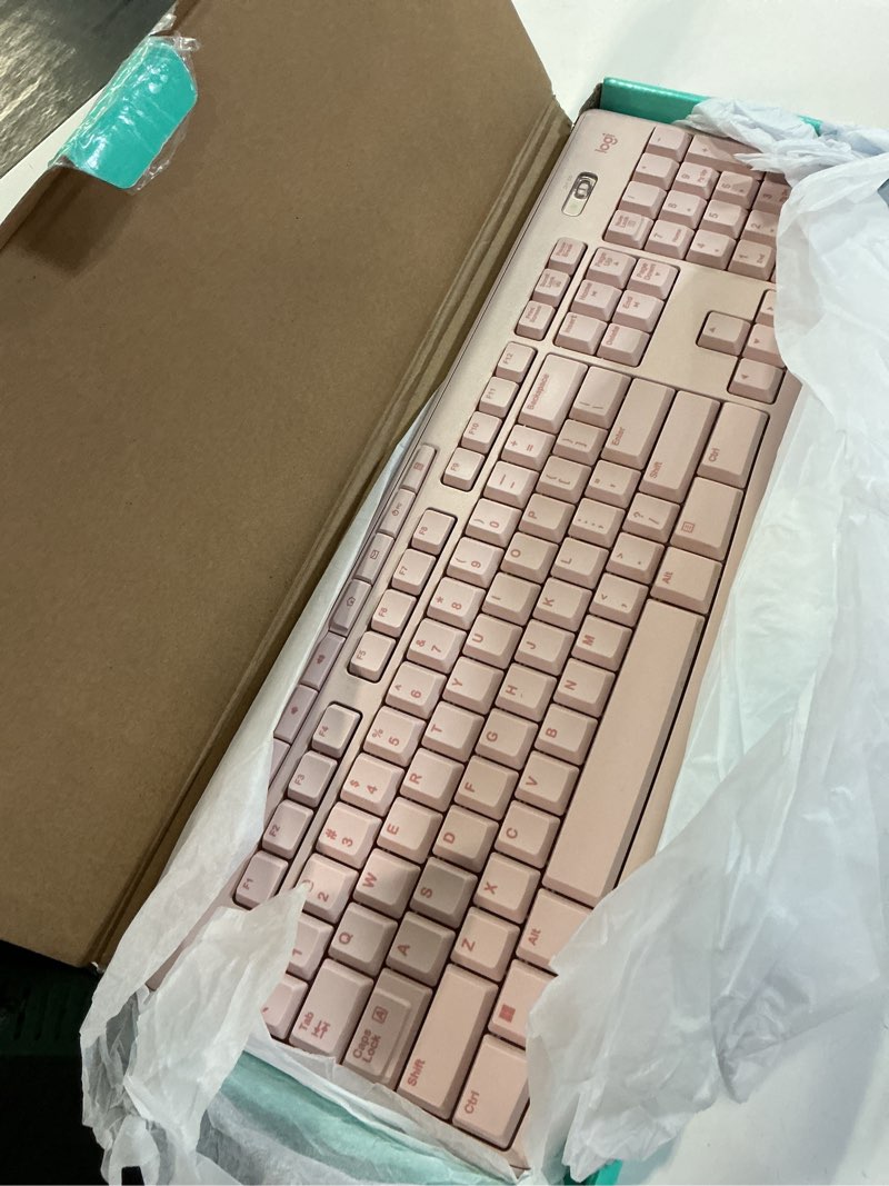 Condition photo showing Good Condition for logitech k270 wireless keyboard for windows, 2.4 ghz wireless, full-size, number pad, 8 multimedia keys, 2-year battery life, compatible with pc, laptop - rose rose 1 pack keyboard