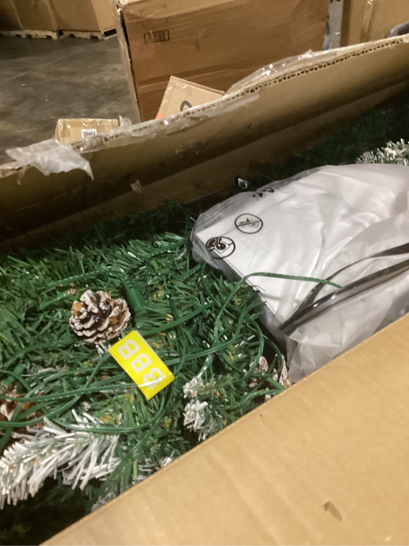 YITAHOME 7.5FT Pre-Decorated Pencil Christmas Tree w/Remote, Partially Flocked & Frosted Slim Prelit