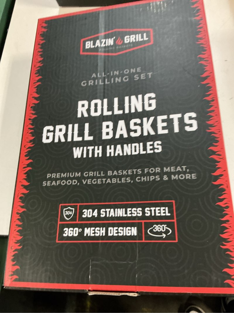 Condition photo showing New/Like New for avieus grill rolling grill basket | rolling grilling baskets for outdoor grilling 2 pcs | barbecue grill set with bbq gloves | portable camping net rack perfect for vegetables, seafood & meat rolling cylinder baskets with handle