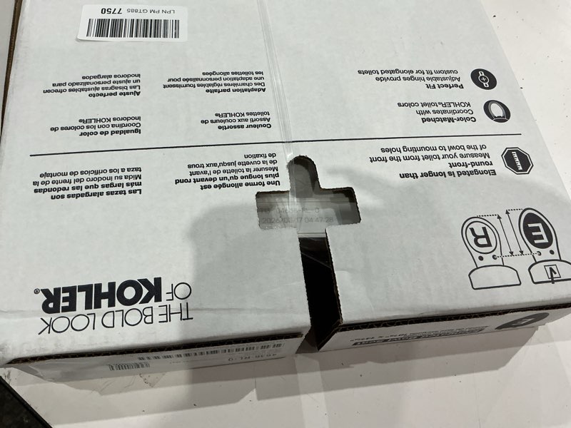 Condition photo showing New/Like New for kohler 4636-rl-0 cachet readylatch elongated slow close toilet seat, soft close toilet seat quiet lid, contoured grip-tight bumpers installation hardware, apartment essentials, white white elongated ready latch