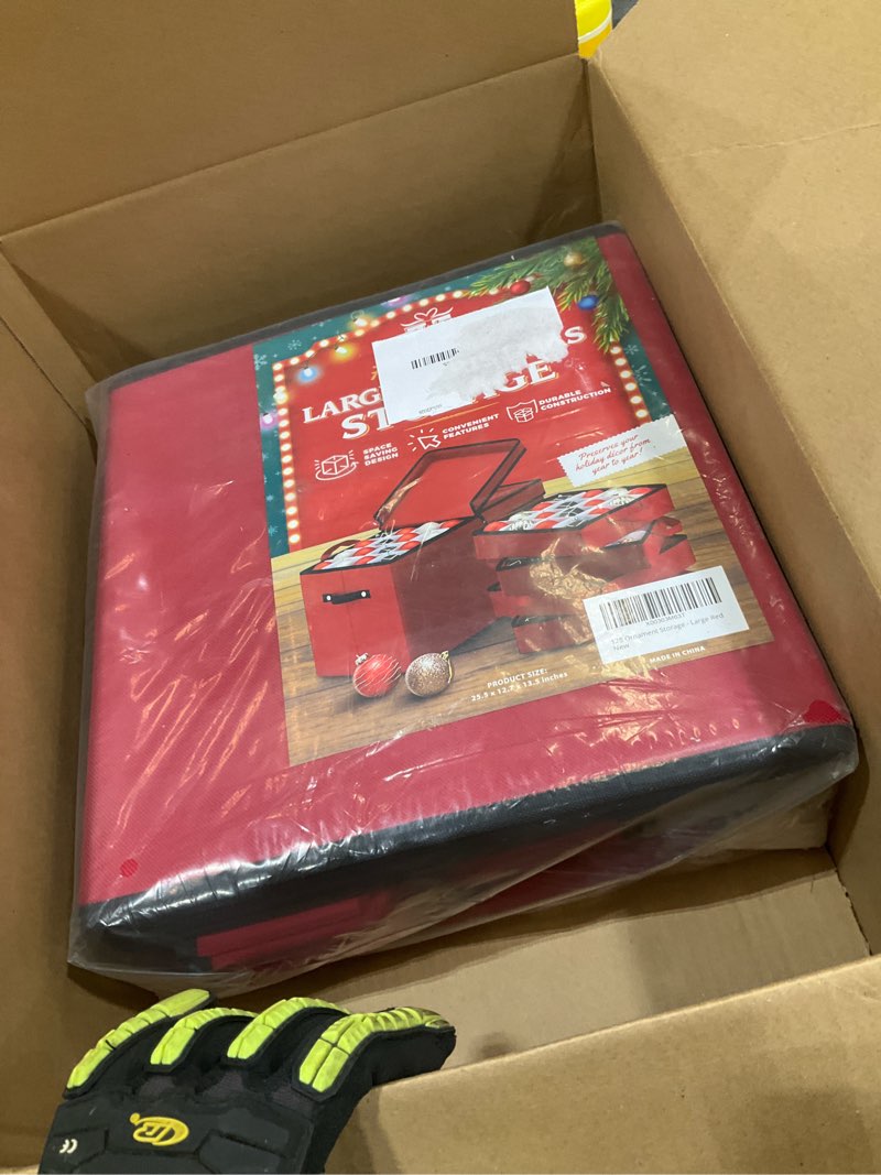 Condition photo showing Good Condition for Holiday Cheer Premium Christmas Ornament Storage with 8 Tray – Christmas Storage Container with Dividers Perfect for Holiday Decorations– Fits 128 Holiday Ornaments – Tear-Proof Fabric