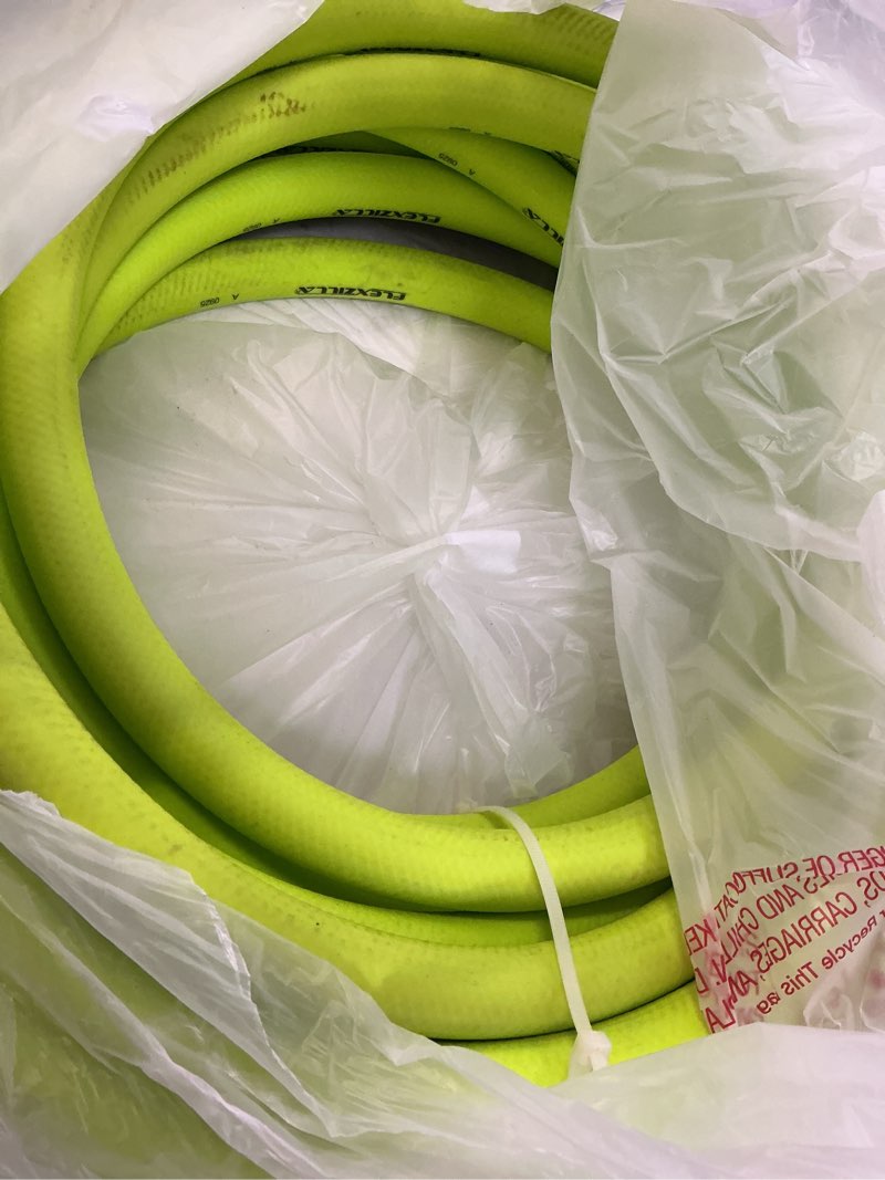 Condition photo showing As Is for flexzilla garden hose 3/4 in. x 50 ft., lightweight all-weather water hose, durable and flexible, leak-free connections 50ft